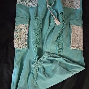 POL Teal Pants with Lace Accents